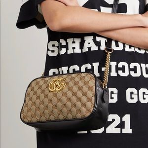 GG Marmont leather-trimmed quilted coated canvas-jacquard shoulder bag